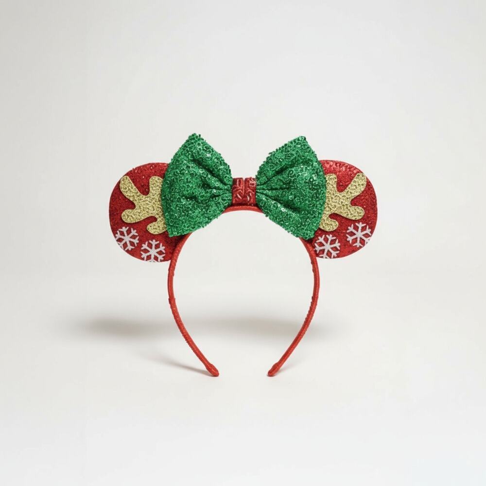 New! Unique Vintage Christmas Sequins Minnie Mouse Ears Headband